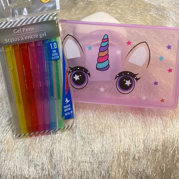 NRFP 🦄 New Bundle Set Unicorn Pen Pencil Craft Box / Set of 8 Glitter Gel Pens - Picture 2 of 7